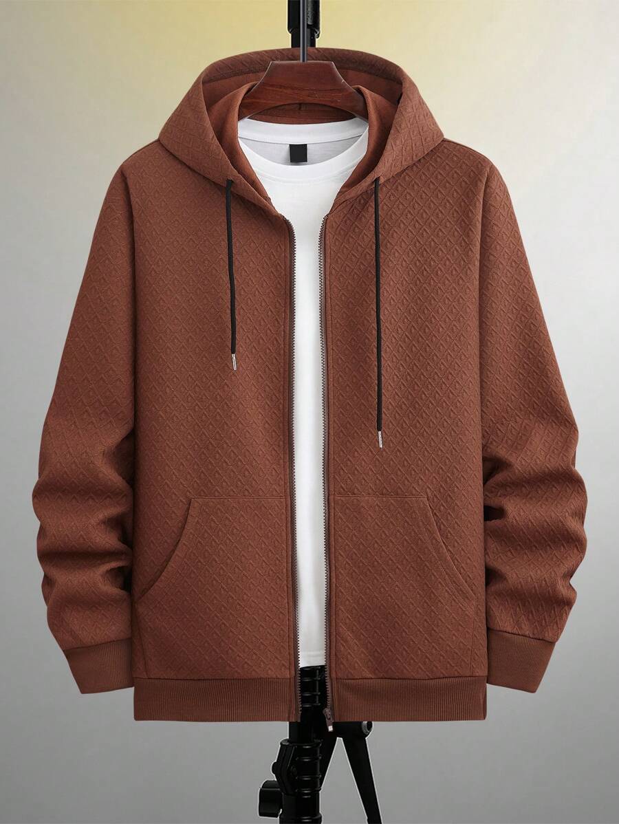 Manfinity Homme Men Solid Zipper Up Hoodie - Brown - View 1