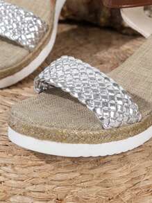 Color Block Women's Vacation Style Braided Wedge Sandals - Silver - View 5