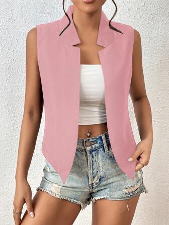 SHEIN Privé 素色開門襟馬甲西裝外套