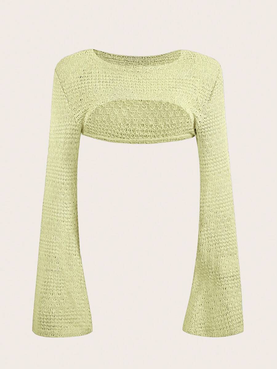 SHEIN ICON Chất rắn Siêu crop Áo len - Màu xanh Bạc hà - Xem 1