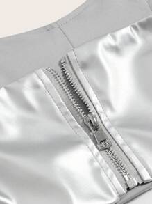 SHEIN ICON Chất rắn Da giả Áo Tube Crop - Bạc - Xem 4