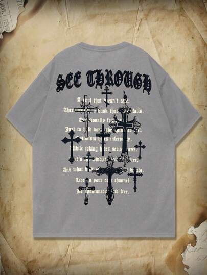 Academia Men Cross Letter Graphic Tee For Halloween, School