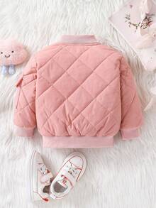 女嬰拉鏈開襟衍縫飛行員夾克 - 藕粉色 - 查看 2