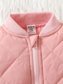 女嬰拉鏈開襟衍縫飛行員夾克 - 藕粉色 - 查看 3