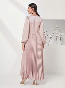 Modelyn 燈籠袖抽褶腰百褶下擺洋裝 - 粉色 - 查看 2