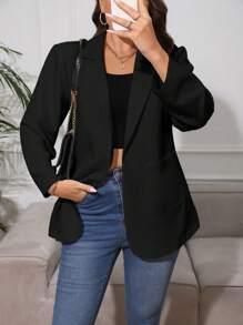 SHEIN Essnce Plus Lapel Neck Pocket Patched Blazer - Black - View 1
