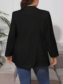 SHEIN Essnce Plus Lapel Neck Pocket Patched Blazer - Black - View 2
