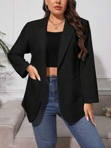 SHEIN Essnce Plus Lapel Neck Pocket Patched Blazer - Black - View 4