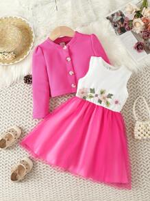 SHEIN Cô Gái Trẻ Thêu hoa Váy lưới che phủ & Ống tay áo Áo khoác - Nhiều màu - Xem 1