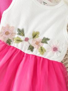 SHEIN Cô Gái Trẻ Thêu hoa Váy lưới che phủ & Ống tay áo Áo khoác - Nhiều màu - Xem 3