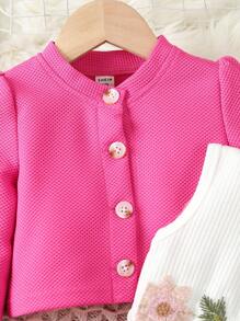 SHEIN Cô Gái Trẻ Thêu hoa Váy lưới che phủ & Ống tay áo Áo khoác - Nhiều màu - Xem 4