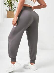 SHEIN Daily&Casual 大碼素色斜口袋運動褲 - 淺灰色 - 查看 2