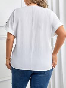 SHEIN LUNE 大碼缺口領蝙蝠袖襯衫 - 白色 - 查看 2