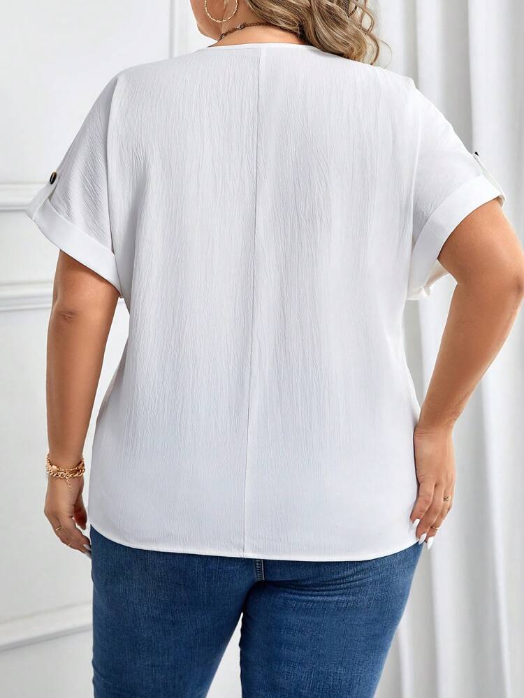 Plus Notched Neckline Batwing Sleeve Blouse