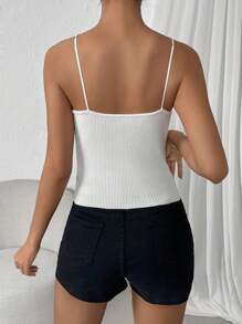 Chiquease Chất rắn Áo thun dệt kim Cami - trắng - Xem 2