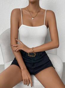 Chiquease Chất rắn Áo thun dệt kim Cami - trắng - Xem 3