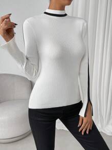 Chiquease Cổ giả Tách tay áo Áo len - trắng - Xem 4