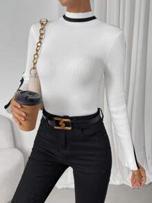 Chiquease Cổ giả Tách tay áo Áo len - trắng - Xem 6