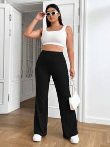 SHEIN EZwear Plus Solid Flare Leg Sweatpants Graduation,Back To School Outfits,Graduation,Teacher Outfits For Women,Back To School