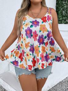 SHEIN Holidaya Talla grande Top de tirantes con estampado floral - Multicolor - Ver 6