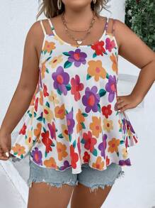 SHEIN Holidaya Talla grande Top de tirantes con estampado floral - Multicolor - Ver 8