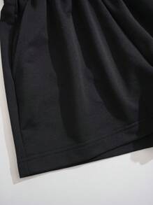 INAWLY Women's Solid Color Casual Drawstring Shorts - Black - View 4