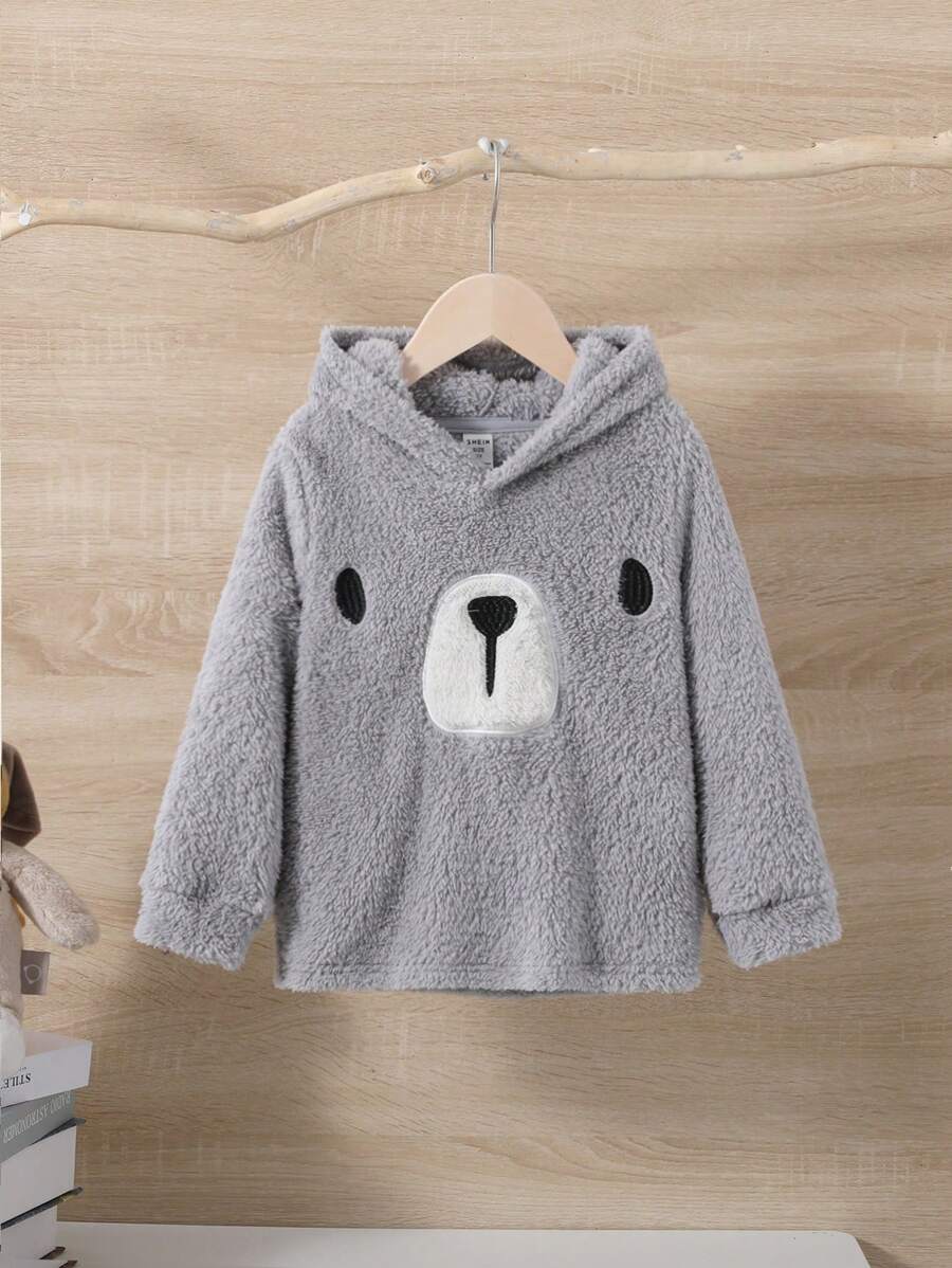 SHEIN Áo nỉ in hình gấu bông hoạt hình dành cho bé trai - Màu Xám nhạt - Xem 1