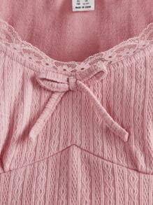 SHEIN Tops con gái Tương phản ren Nơ Bướm màu trơn Giải trí - Màu Hồng baby - Xem 4