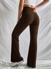 SHEIN EZwear 素色喇叭褲 - 棕色 - 查看 2
