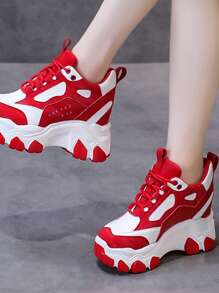 Women's Inner Heightening Dancing Shoes Wedge Platform Sneakers - Red - View 2