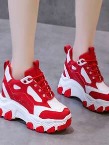 Women's Inner Heightening Dancing Shoes Wedge Platform Sneakers - Red - View 3