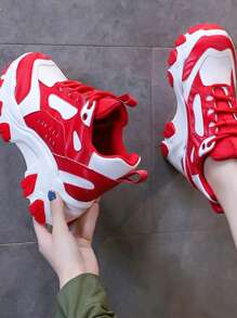 Women's Inner Heightening Dancing Shoes Wedge Platform Sneakers - Red - View 4