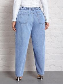 SHEIN LUNE 大碼高腰媽媽牛仔褲 - 淺色水洗藍 - 查看 2