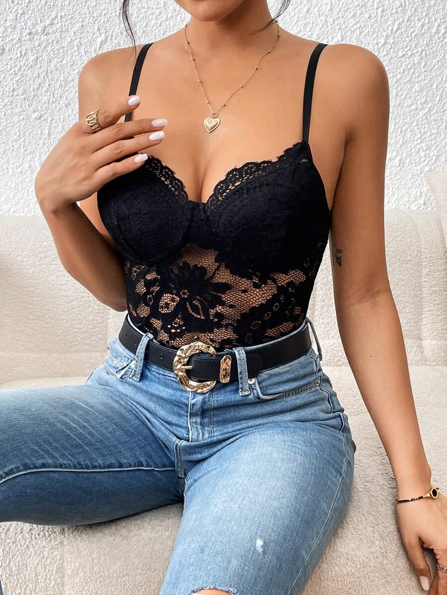 Chiquease Lace Cami Bodysuit - Black - View 1