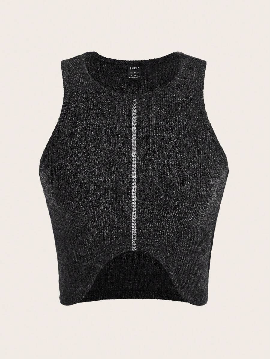 SHEIN ICON 不對稱下擺背心上衣 - 深灰色 - 查看 1