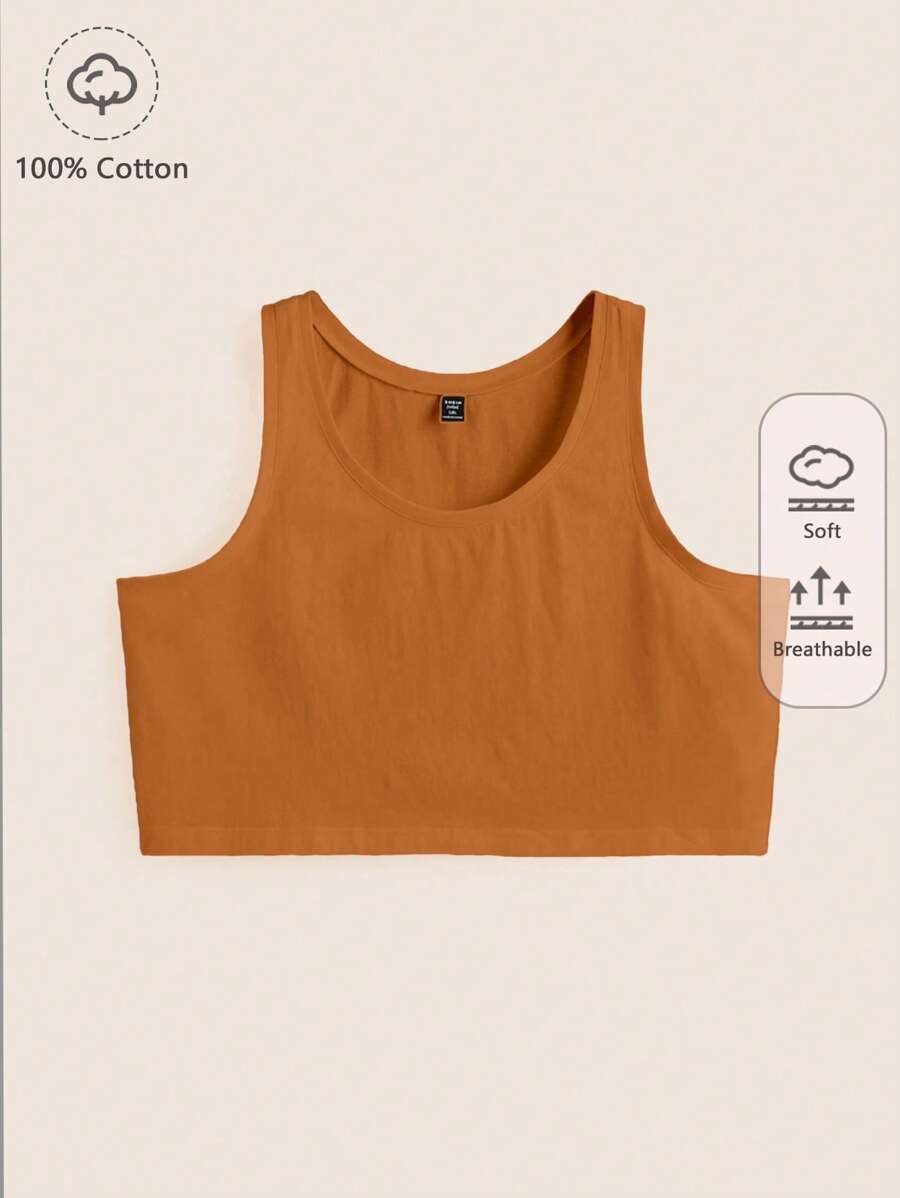 SHEIN BASICS Plus 純色短版背心 - 棕色 - 查看 1