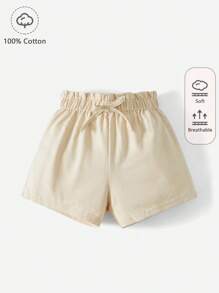 SHEIN Baby  Paperbag Waist Knot Front Shorts - Beige - View 1
