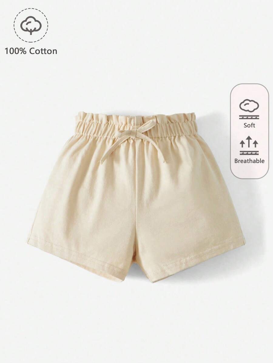 SHEIN Baby  Paperbag Waist Knot Front Shorts - Beige - View 1