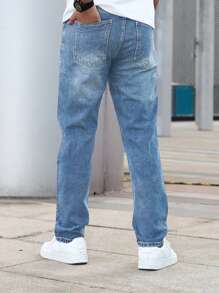 Men Slant Pocket Straight Leg Jeans - Medium Wash - View 2