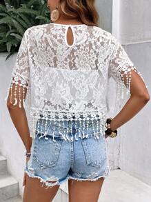 SHEIN VCAY Viền rìa Ren Áo Không có áo Top Cami - trắng - Xem 2