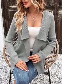 SHEIN LUNE Cárdigan de diseño casual con cuello de cascada - Gris - Ver 3