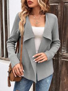SHEIN LUNE Cárdigan de diseño casual con cuello de cascada - Gris - Ver 4