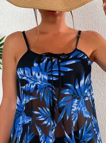 Tropical Print Tie Front Swim Dress Summer Beach - Multicolor - View 5
