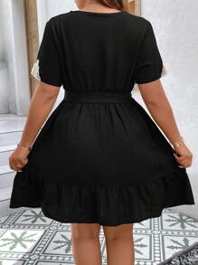 SHEIN LUNE Plus Robe Ceinturée En Dentelle À Volants