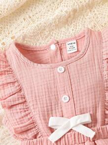 SHEIN 女嬰荷葉邊前蝴蝶結連體衣 - 粉色 - 查看 3