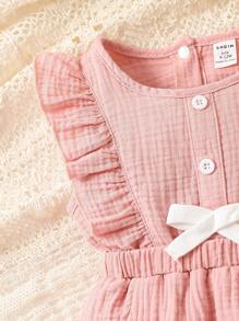 SHEIN 女嬰荷葉邊前蝴蝶結連體衣 - 粉色 - 查看 4