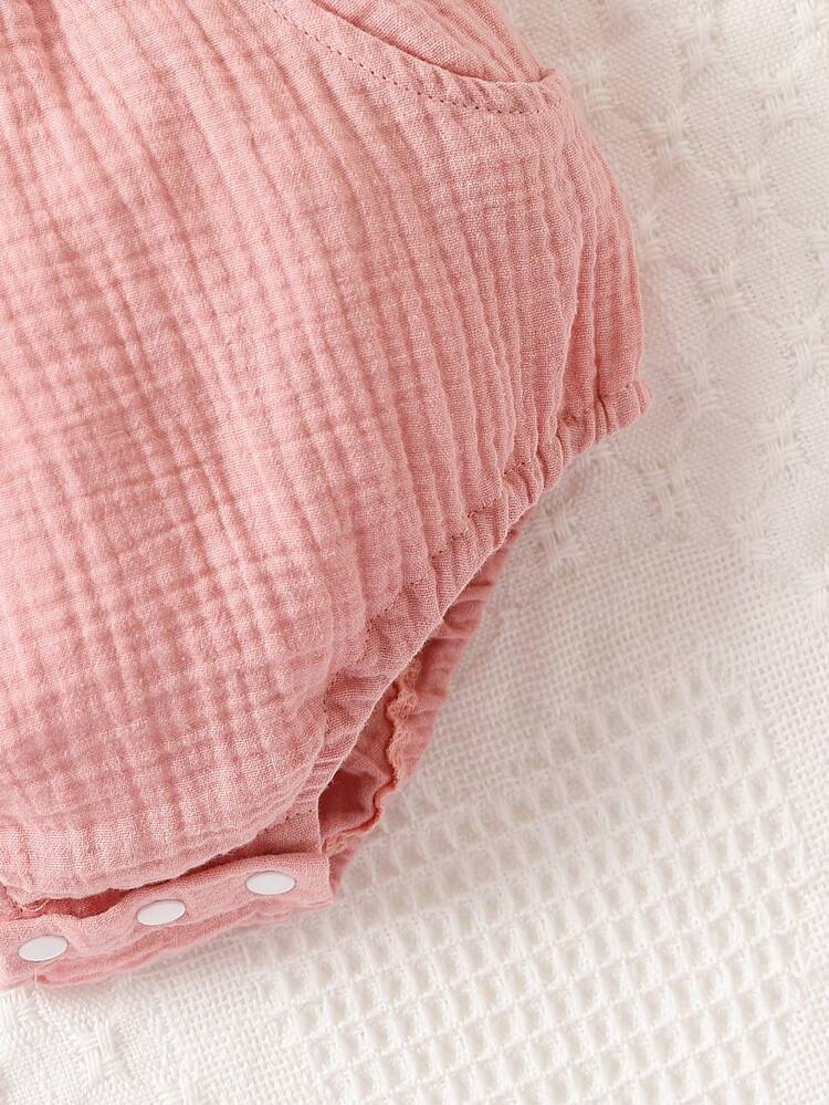 SHEIN 女嬰荷葉邊前蝴蝶結連體衣 - 粉色 - 查看 6