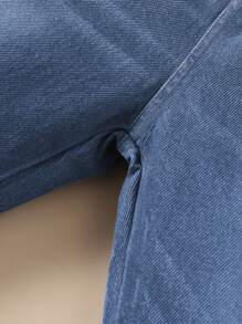 SHEIN Vintaside Kids 1件装 女童休闲日常学院风水洗蓝色直筒牛仔裤 - 中等水洗藍 - 查看 3