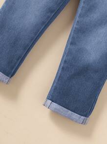 SHEIN Vintaside Kids 1件装 女童休闲日常学院风水洗蓝色直筒牛仔裤 - 中等水洗藍 - 查看 7