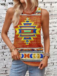 幾何印花背心上衣 - 亮橙色 - 查看 1